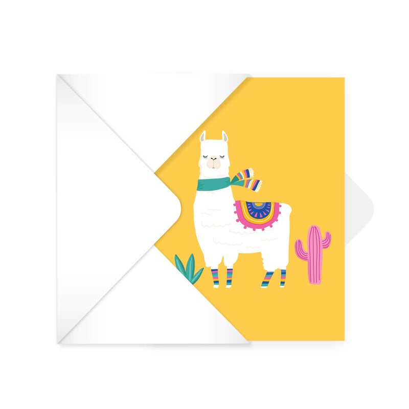 Canopy Street Llama Note Cards / 24 Adorable Animal All Occasion Greeting Cards With White Envelopes / 3 1/2" x 4 7/8" Desert Birthday Party Cards / Alpaca Thank You Note Card Set / 6 Cinco De Mayo Fiesta Designs - Image 4